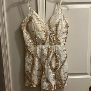 Gold and white sequin romper